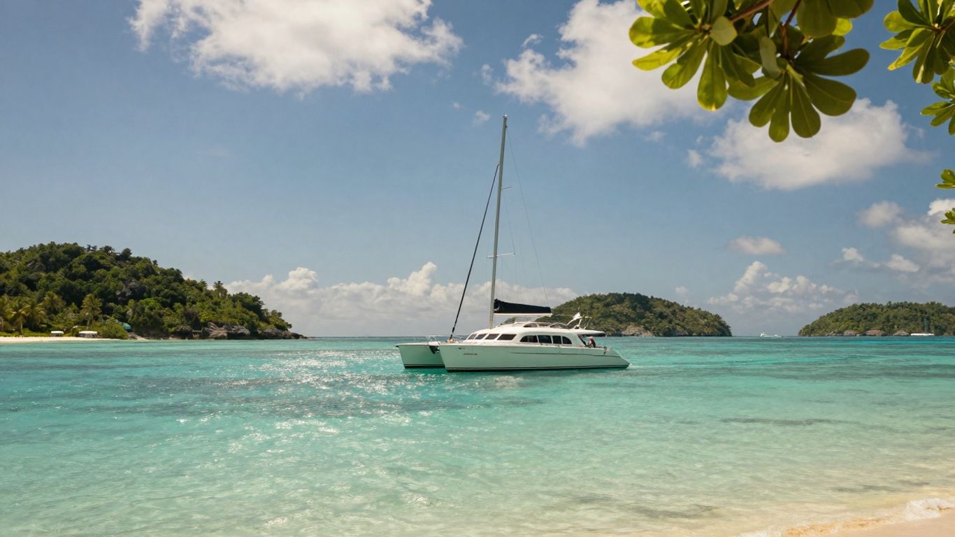 Catamaran sailing in St. Thomas turquoise waters.