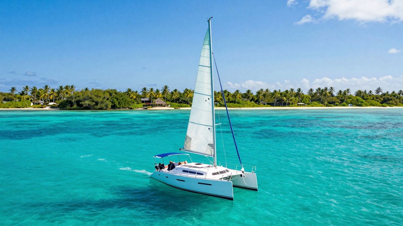 Sailboat on clear turquoise water in Florida Keys.