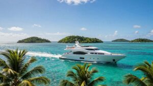 Luxury yacht sailing in the Florida Keys waters.