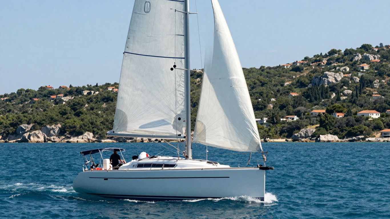 Sailboat on turquoise water near Croatian islands