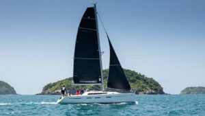 Sailboat on turquoise water, British Virgin Islands