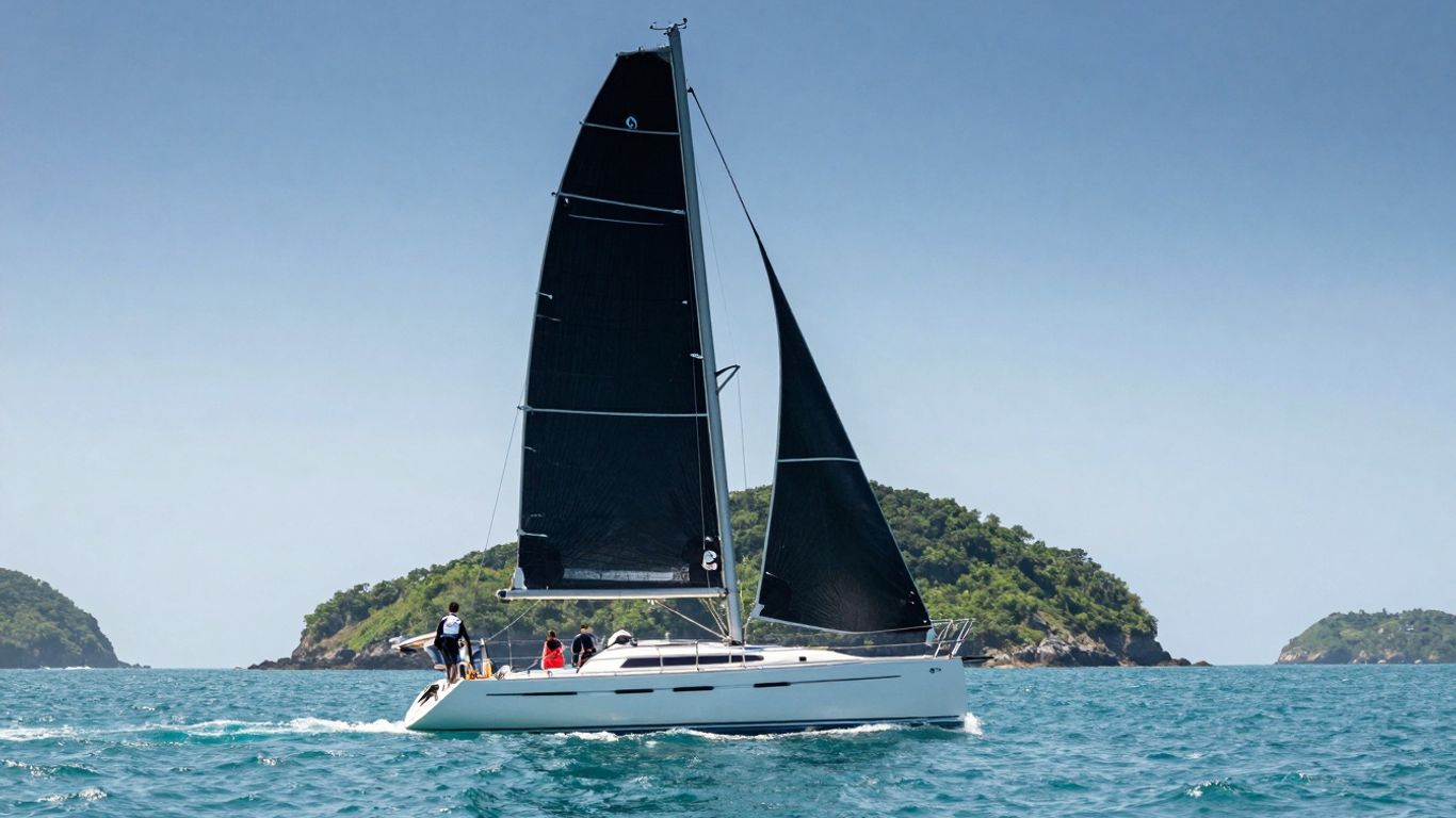 Sailboat on turquoise water, British Virgin Islands
