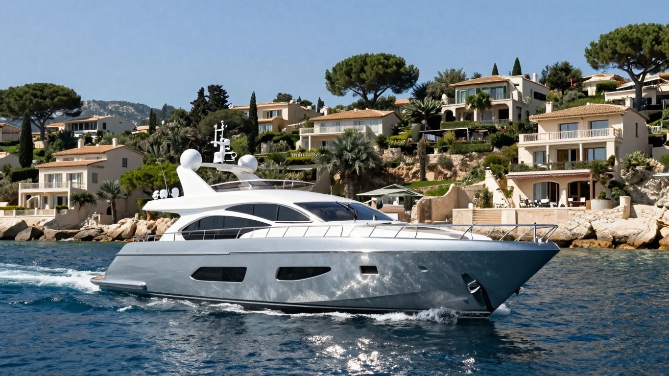 Luxury yacht sailing on the Cote d'Azur waters.
