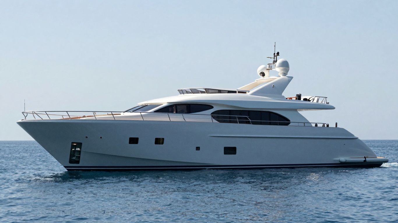 Luxurious yacht sailing on a calm, sunny sea.