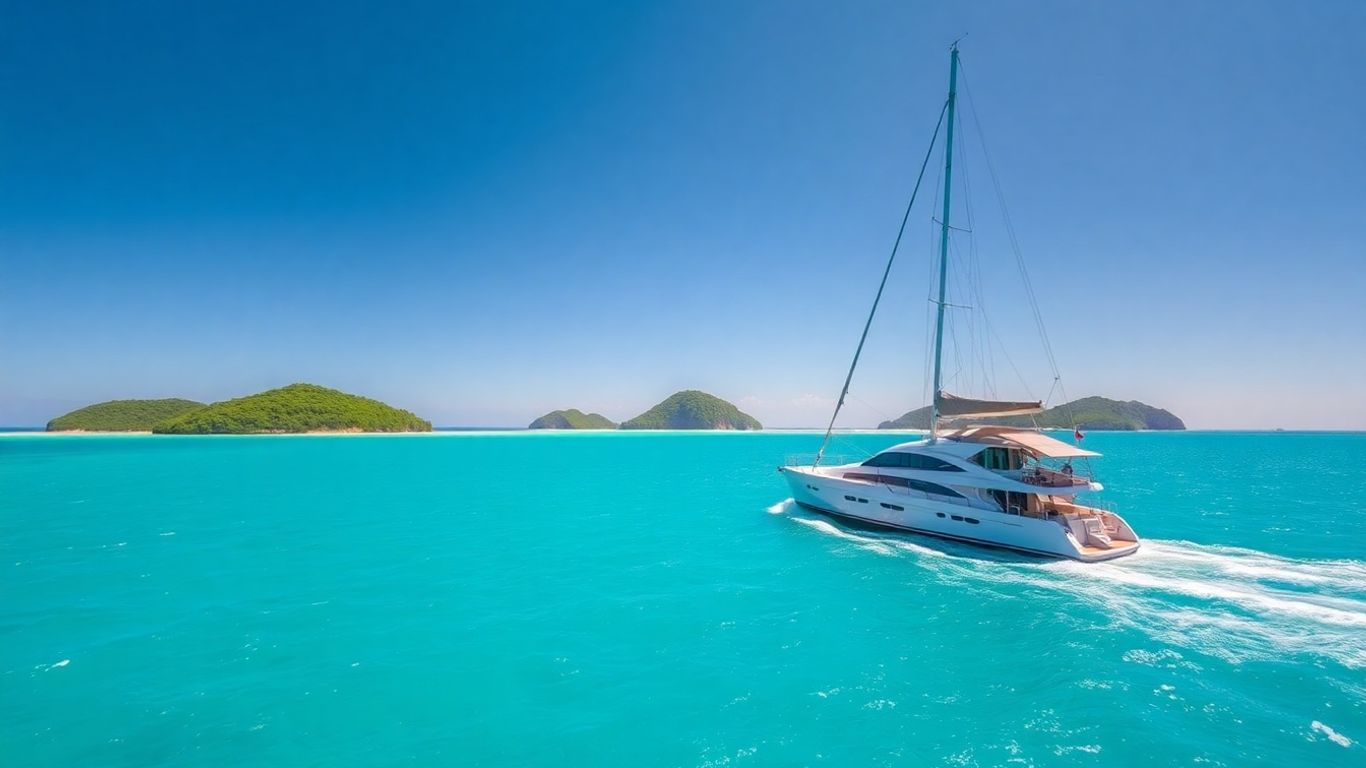 Sailboat on turquoise water in the British Virgin Islands.