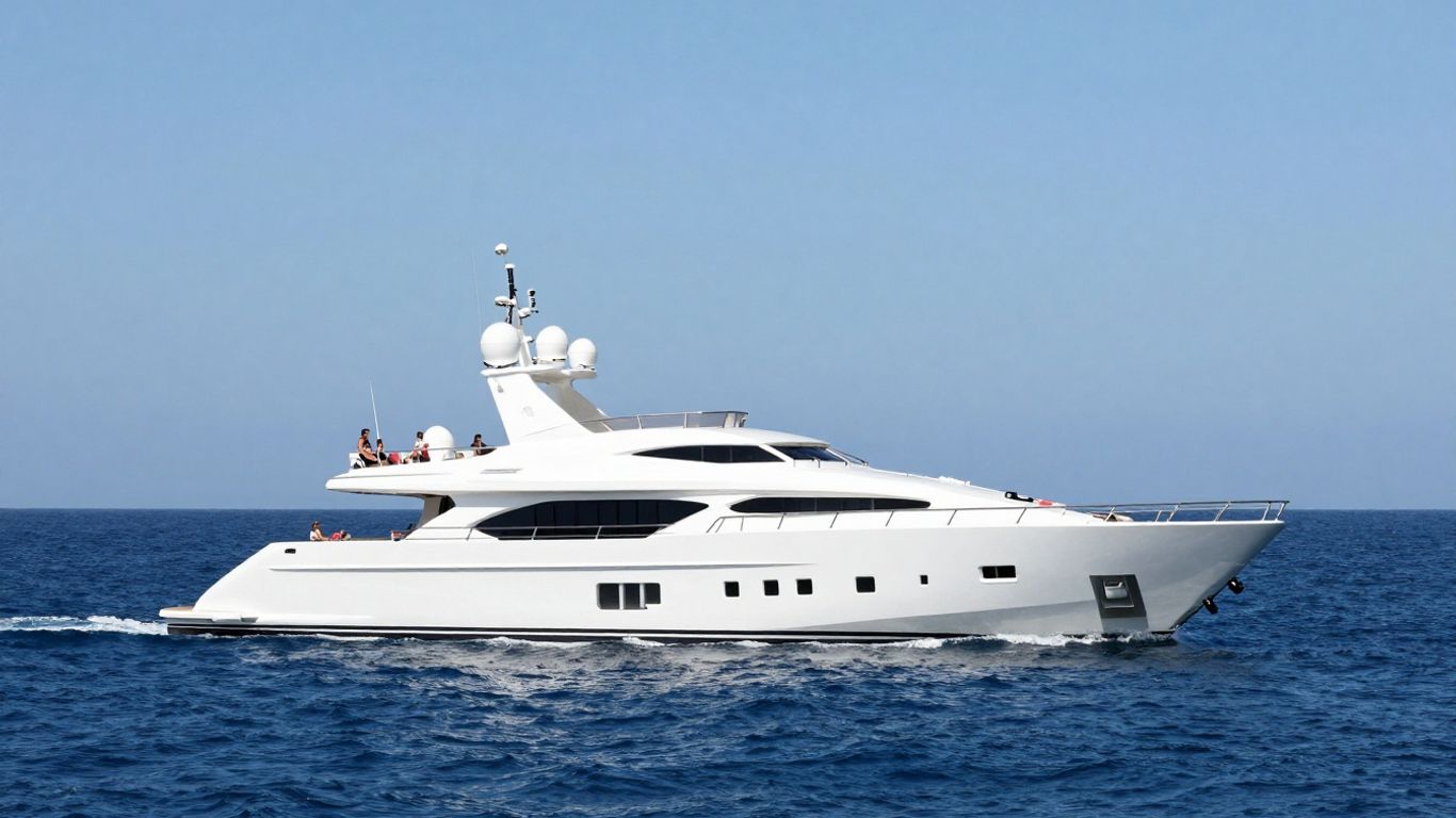 Luxury motor yacht Katina sailing on the ocean.