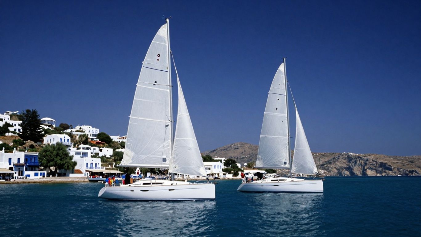 Sailboat in Greece with island backdrop