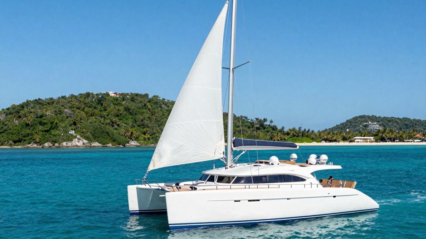 Luxury yacht sailing in clear turquoise waters of BVI.