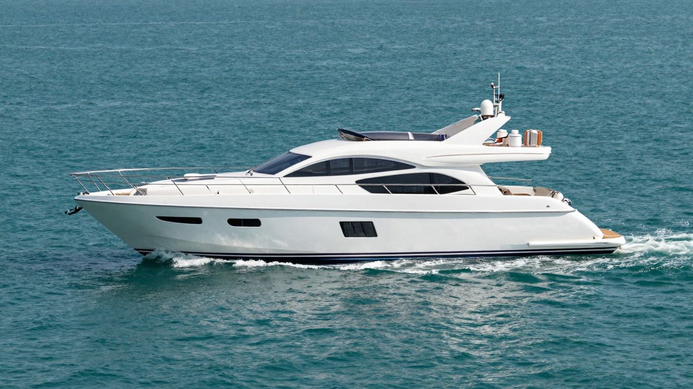 Luxurious 60-foot yacht sailing on a calm blue sea.