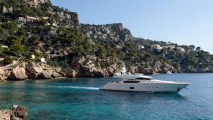 Luxury yacht sailing in Mallorca, Spain.
