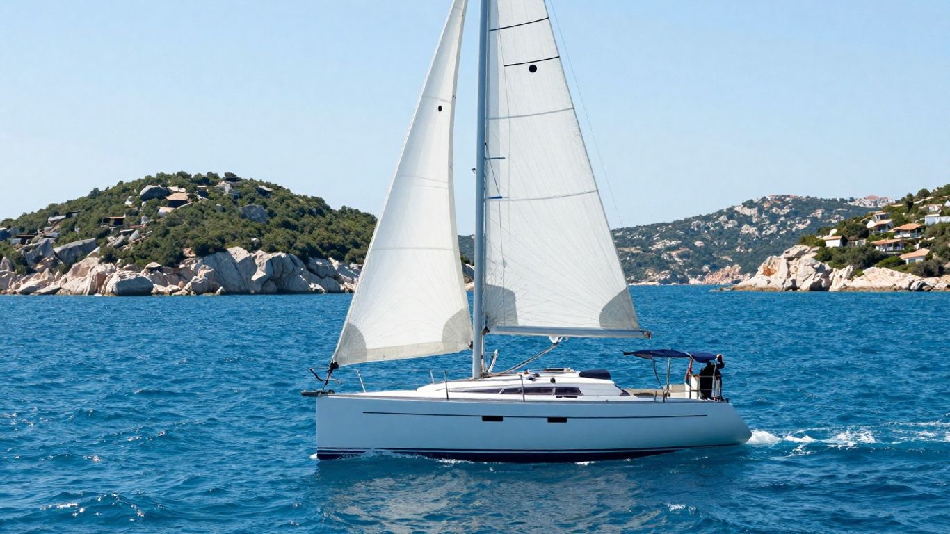 Sailboat on turquoise water near Croatian islands