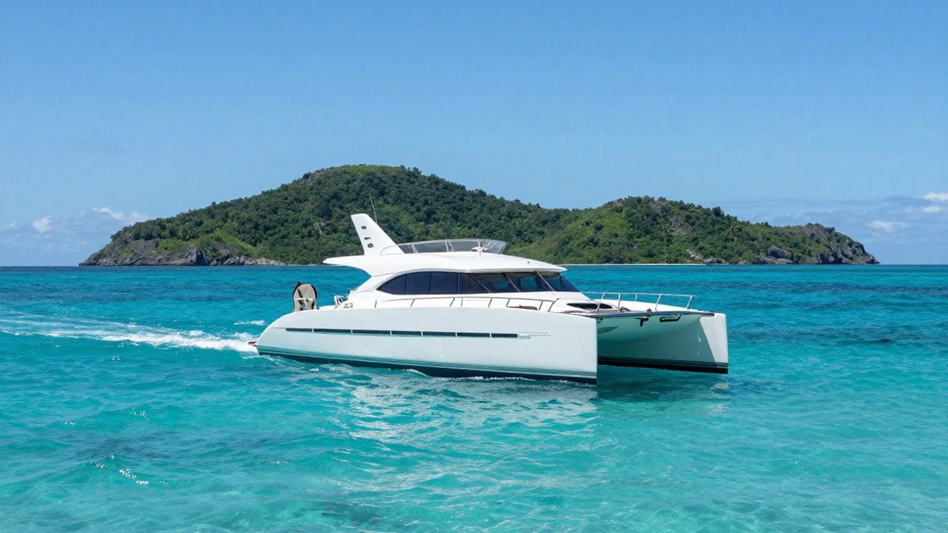 Catamaran sailing in Virgin Islands waters.