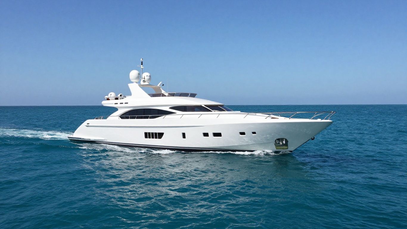 Luxury yacht sailing on a clear blue ocean.