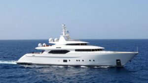Kismet superyacht owned by Shahid Khan sailing on the ocean.