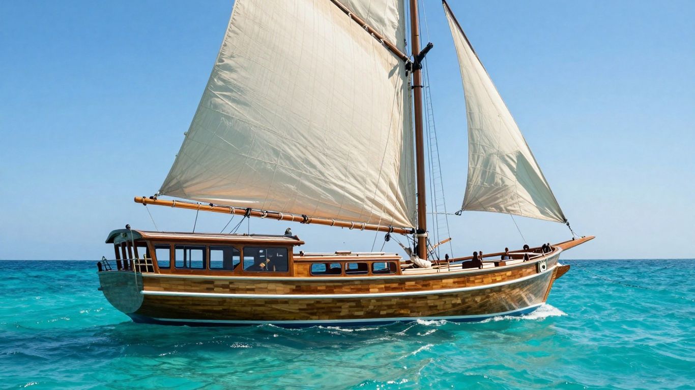 Luxurious gulet sailing on turquoise waters.