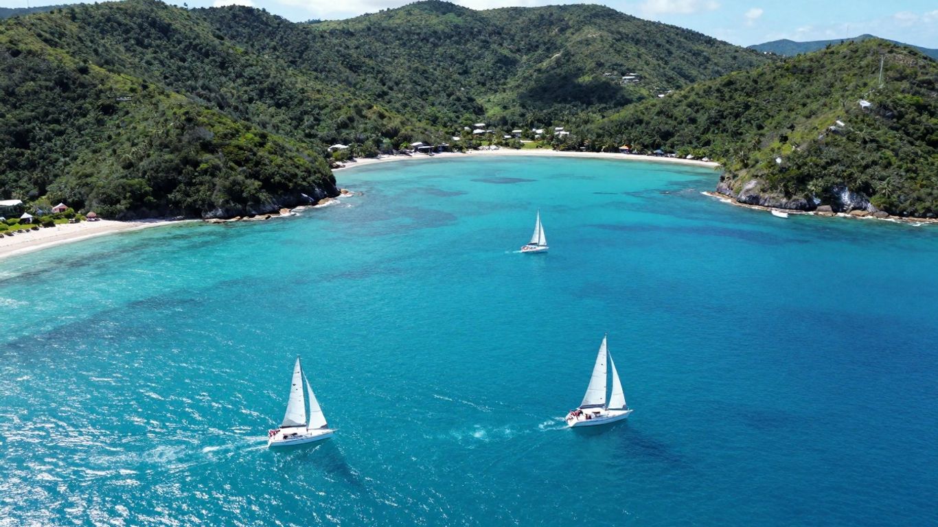 Sailboats in turquoise waters off Tortola, BVI.