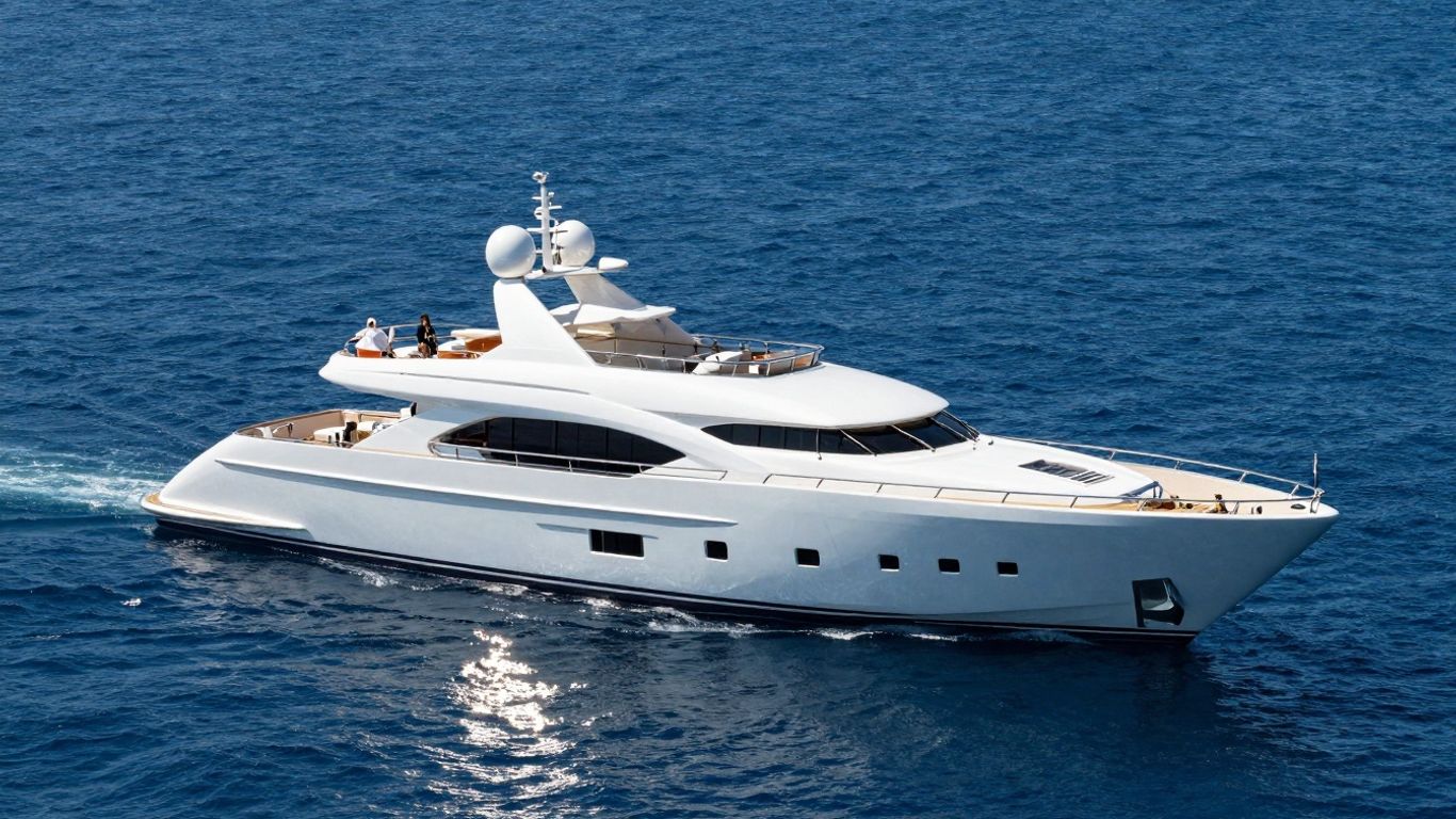 Luxurious superyacht sailing on the open ocean.