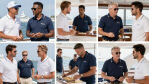 Below Deck Sailing Yacht cast members on a luxury yacht.