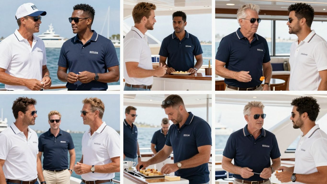 Below Deck Sailing Yacht cast members on a luxury yacht.