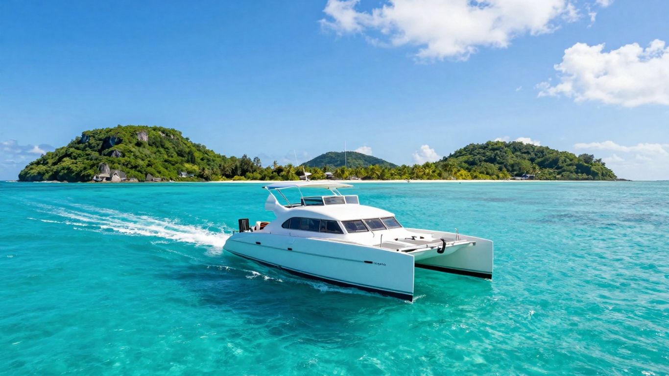 Catamaran sailing through clear blue waters in the BVI.