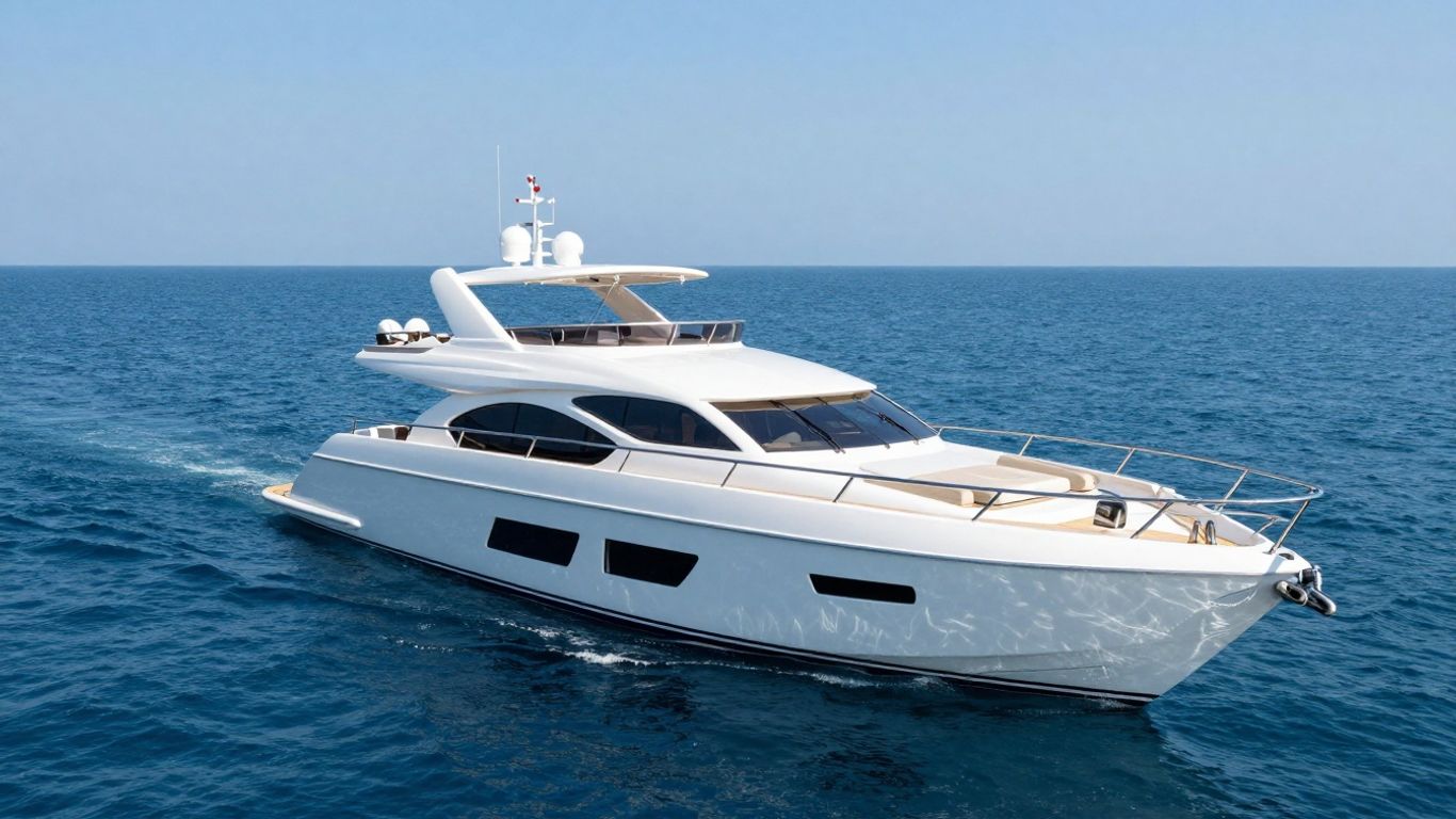 Luxury 60 meter yacht sailing on the ocean.