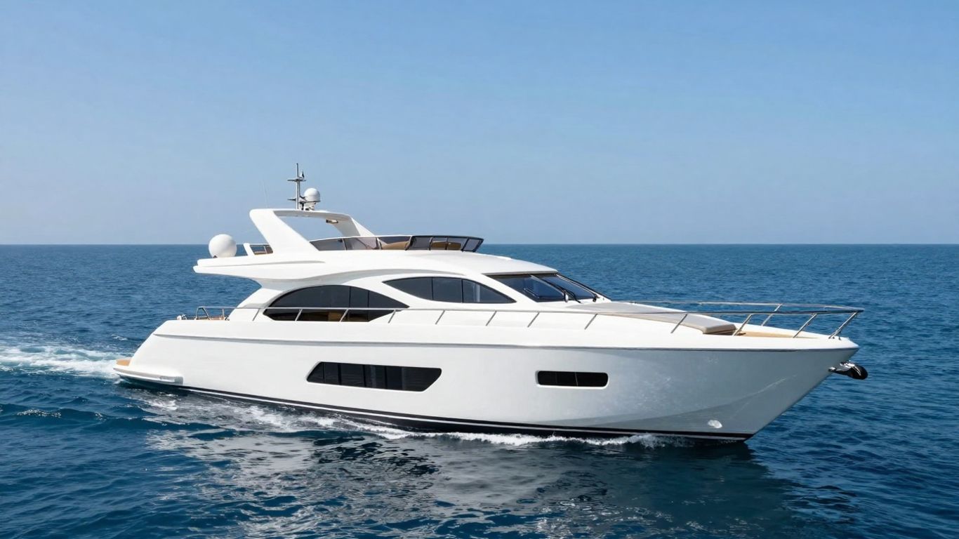 Luxury 40-foot yacht sailing on a clear blue ocean.