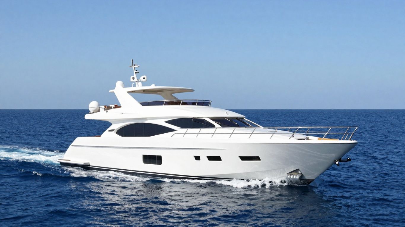 Luxurious yacht sailing on a calm blue ocean.