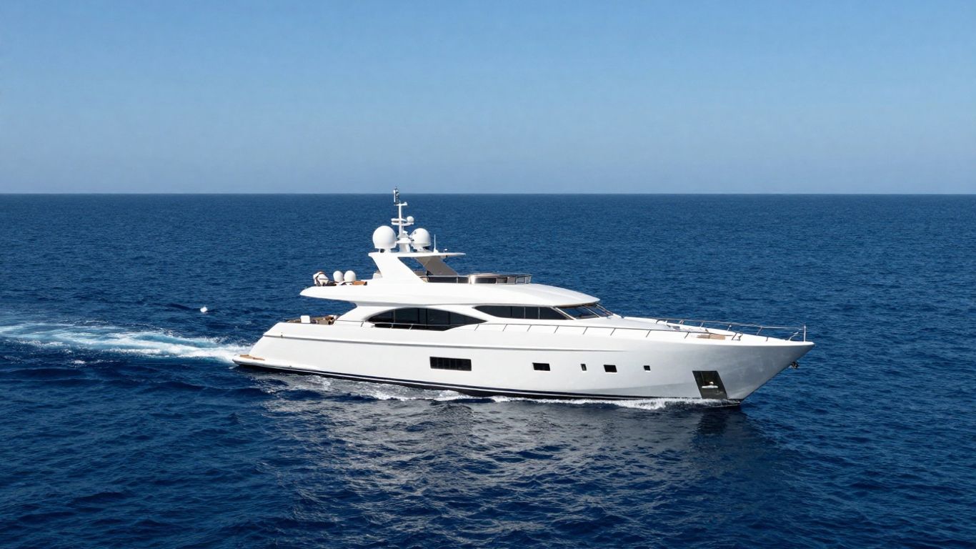 Superyacht sailing on the open ocean.