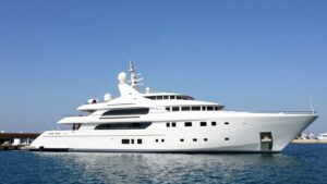The Azzam, world's largest motor yacht, docked.