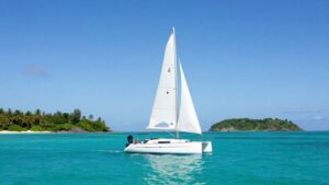 Sailboat on turquoise water in the BVI
