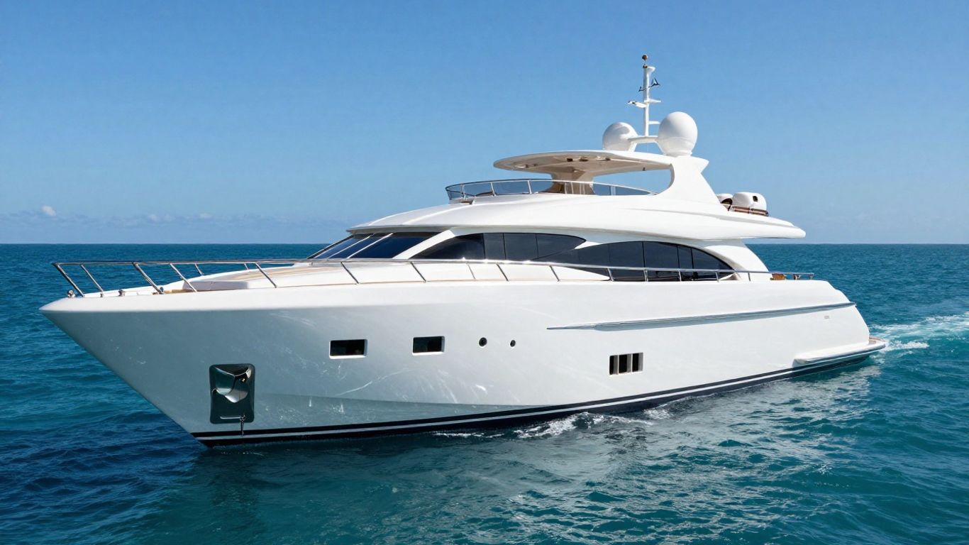 M/Y Serenity superyacht on a calm turquoise ocean.