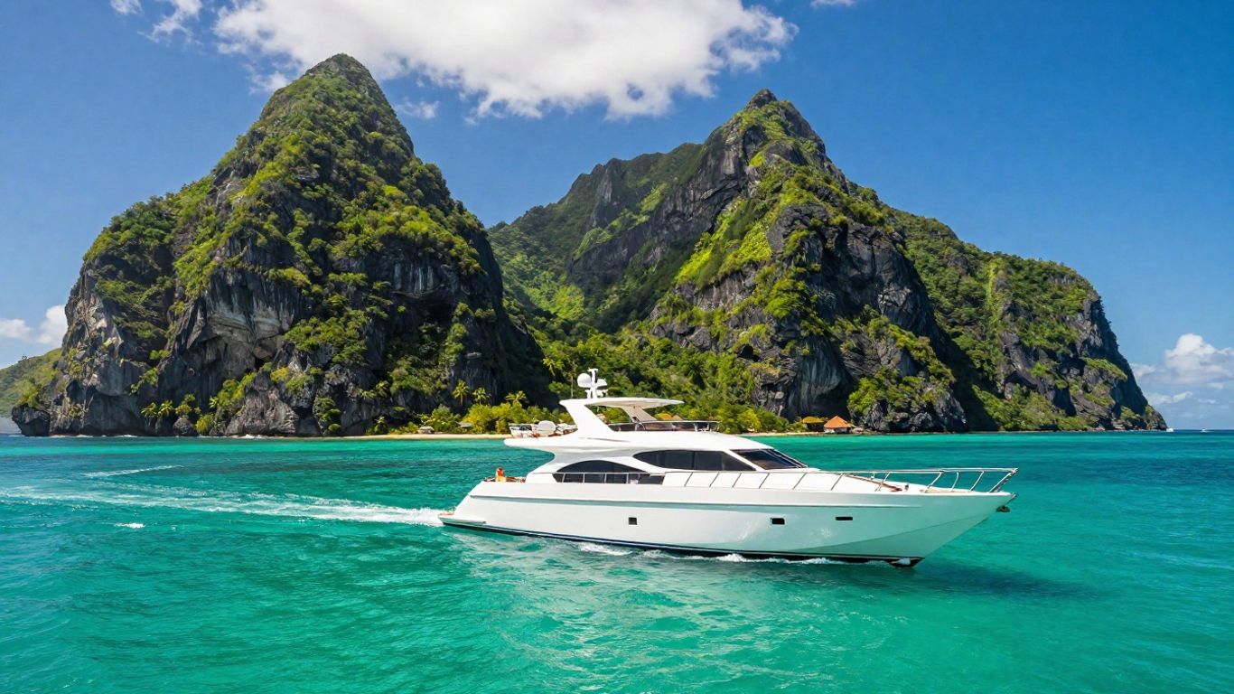 Luxury yacht sailing near Saint Lucia's Pitons.
