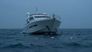 Luxury yacht sinking in the ocean.