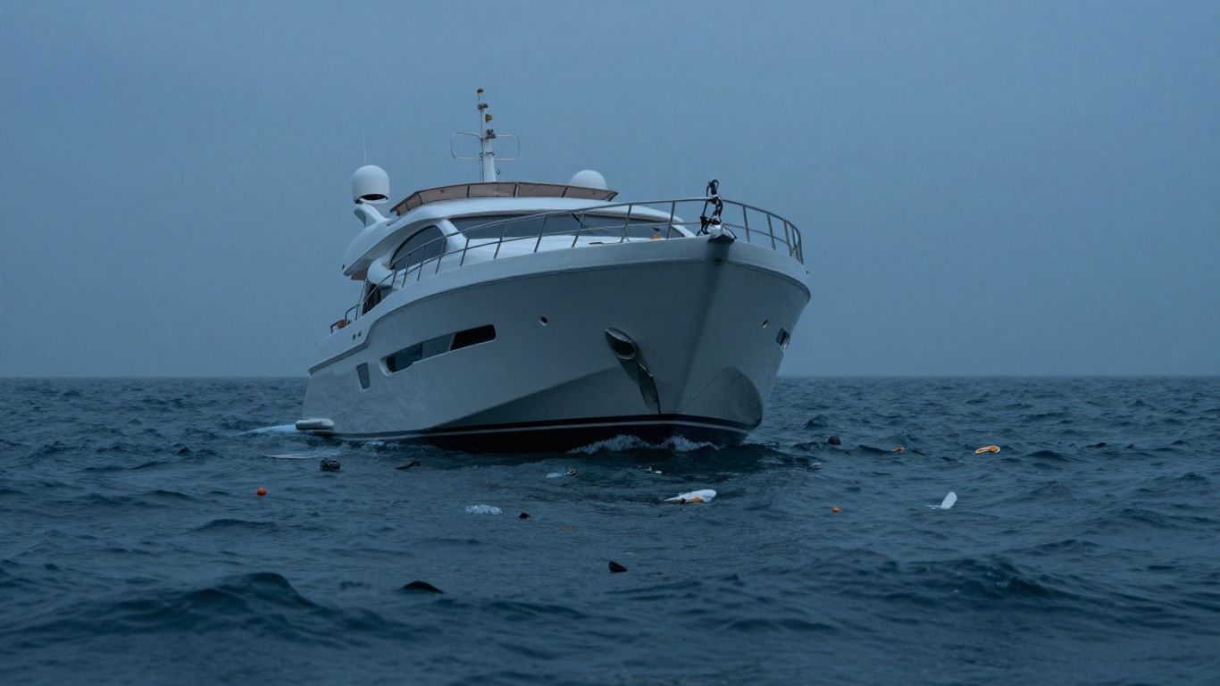 Luxury yacht sinking in the ocean.