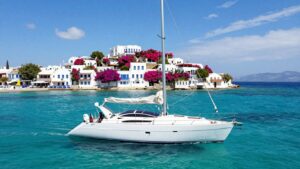 Sailing yacht in Greece near an island