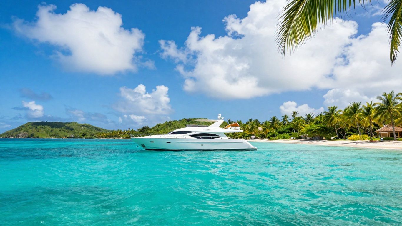 Yacht sailing in tropical British Virgin Islands paradise