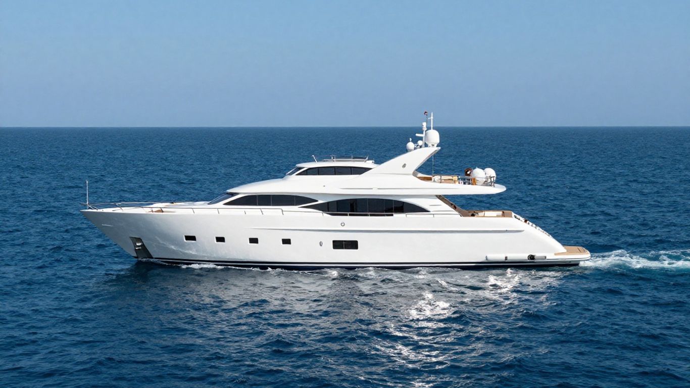 Luxurious yacht sailing on a calm blue ocean.