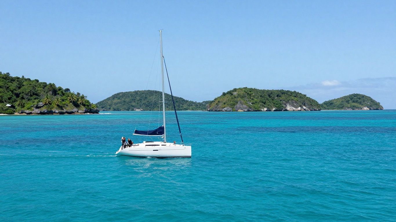 Sailboat on turquoise water near Belize islands