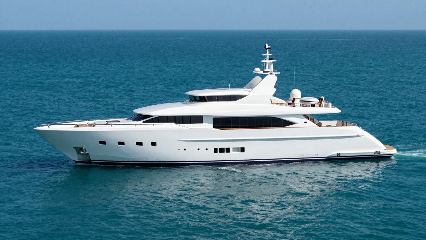 Luxurious superyacht sailing on a clear blue ocean.