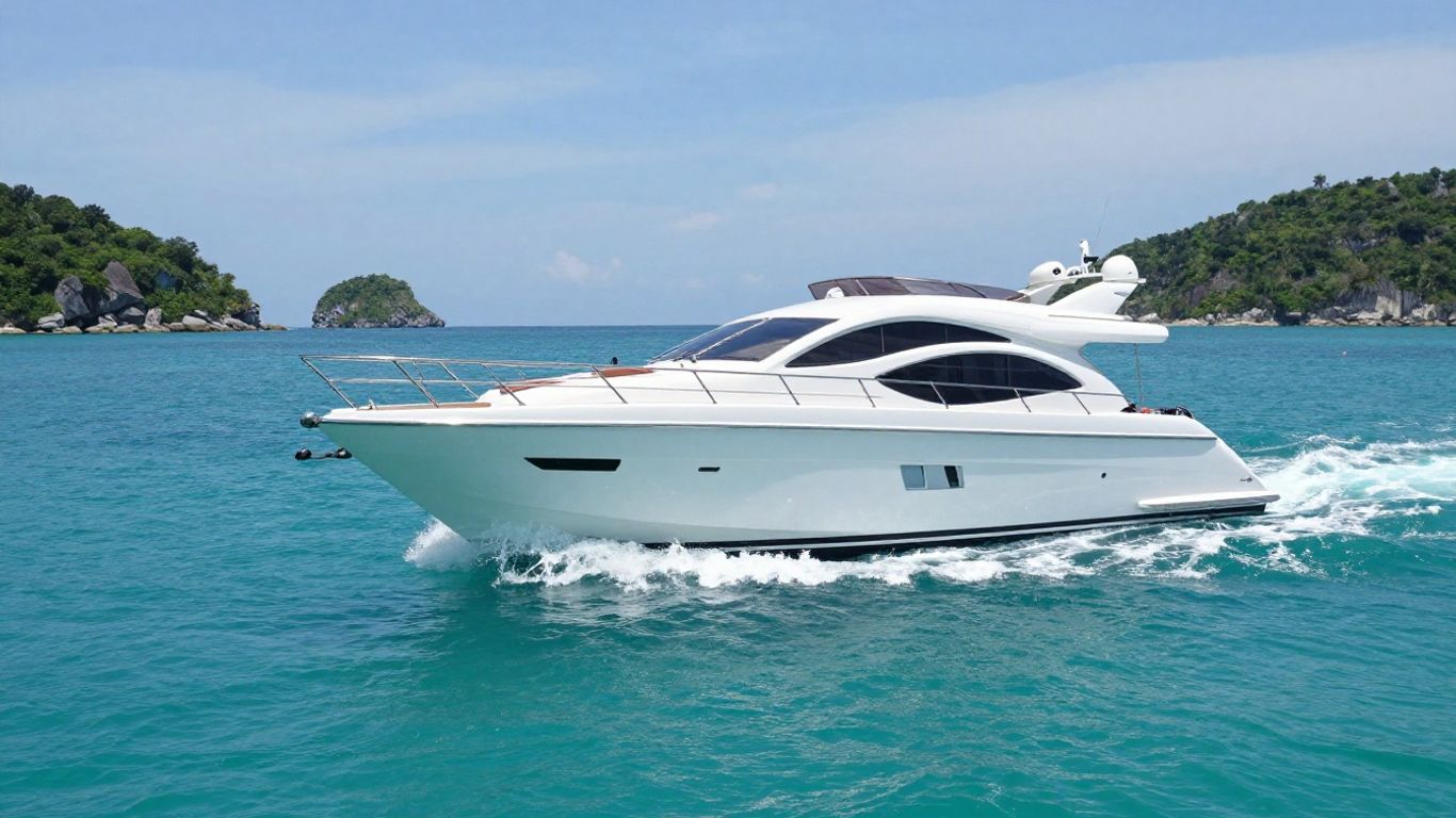 Luxury yacht sailing in Phuket, Thailand's clear blue waters.