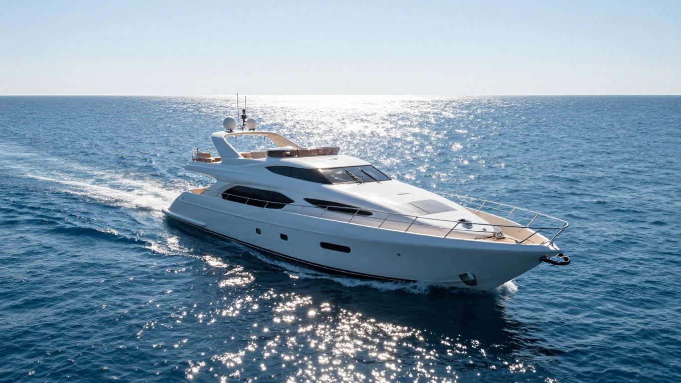 Luxury yacht sailing on a clear blue ocean.