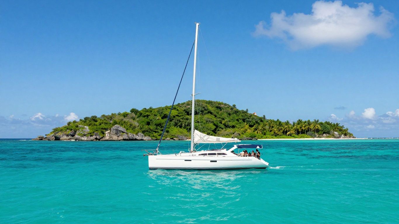 Sailboat on turquoise water in the British Virgin Islands