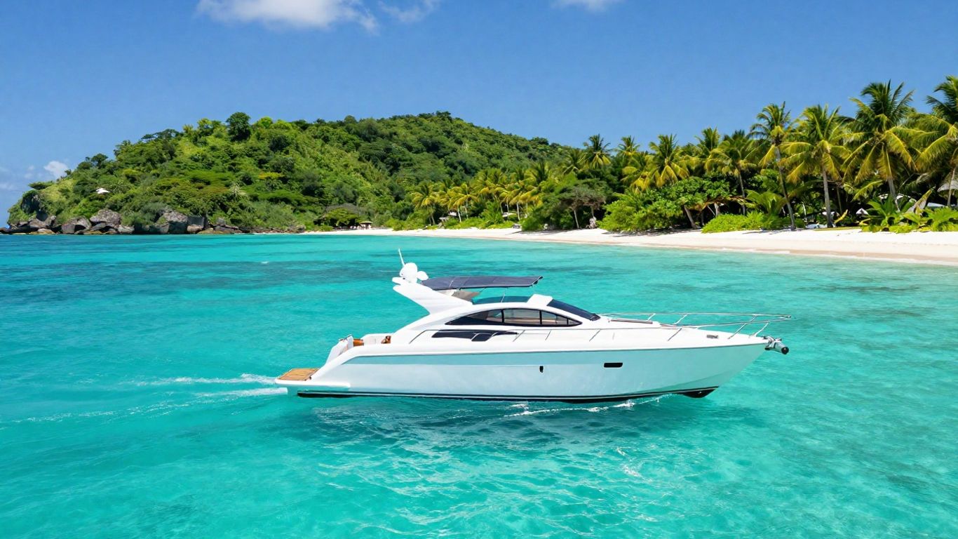 Luxury yacht sailing in clear turquoise waters near St. Thomas.