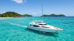 Sailing yacht in Tortola's clear turquoise waters.