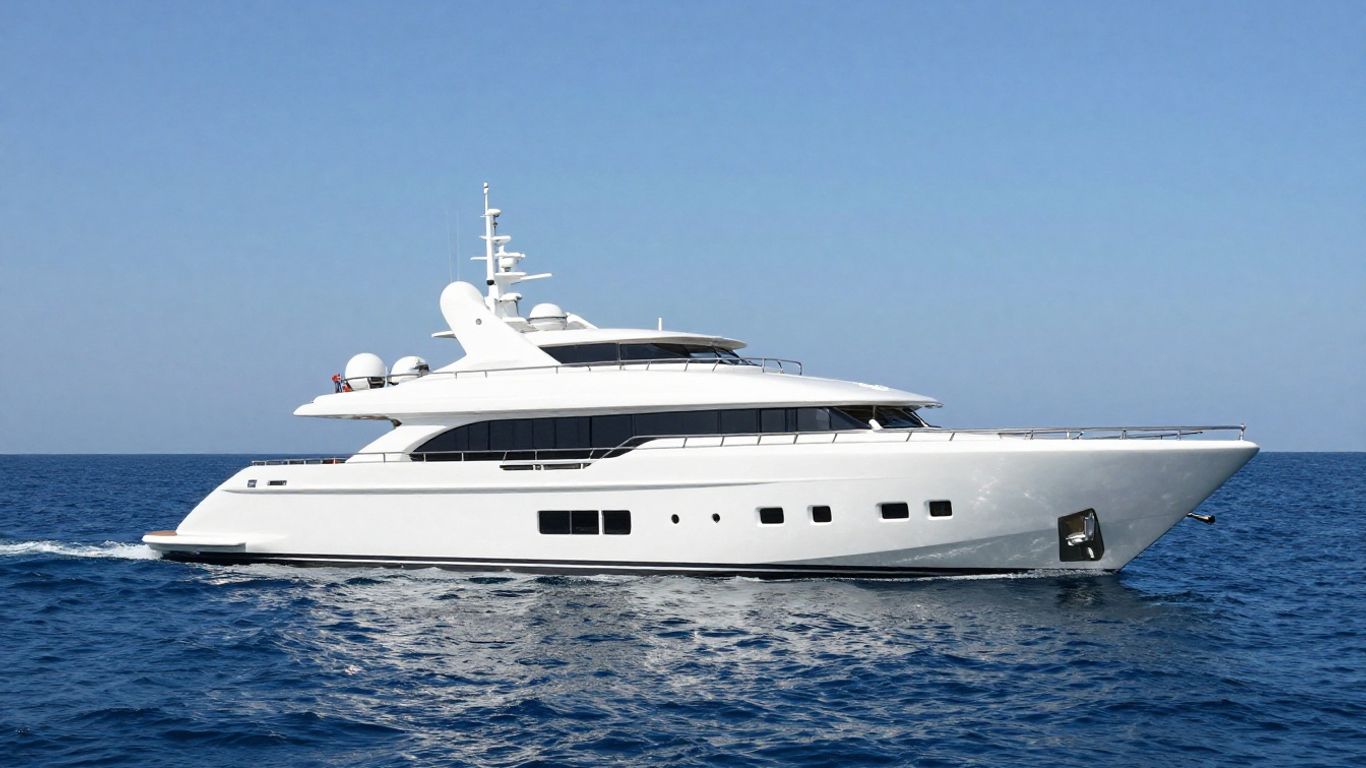 Elegant superyacht sailing on a calm, blue ocean.