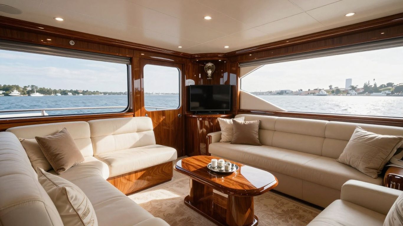 Luxurious yacht interior below deck.