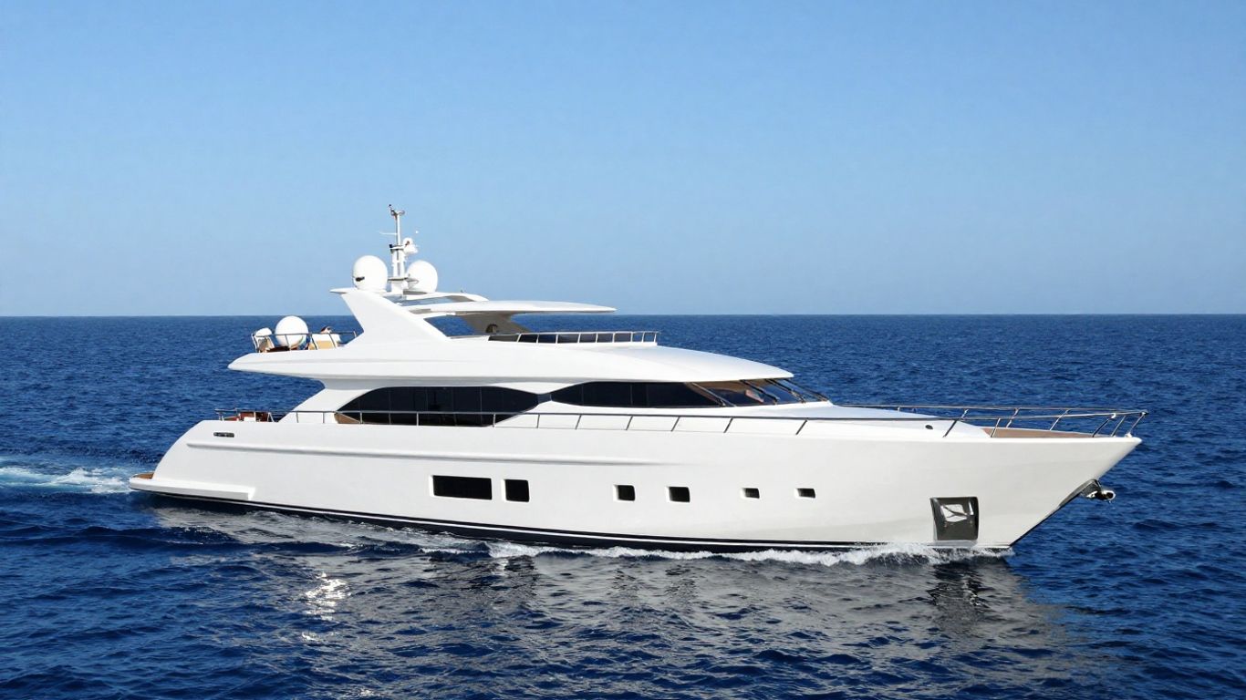 Luxury yacht sailing on a clear blue ocean.