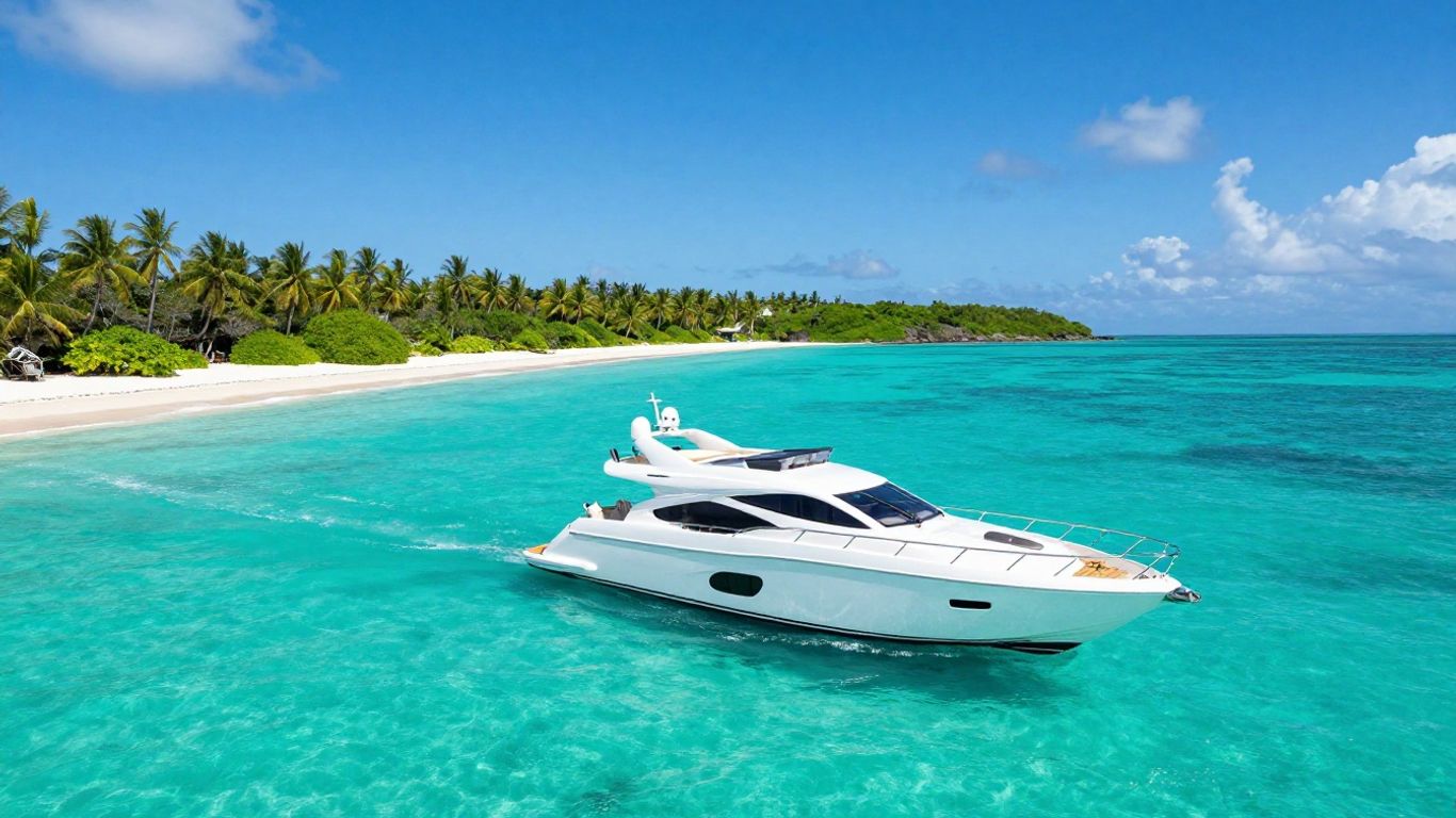 Luxury yacht sailing in the BVI with islands.