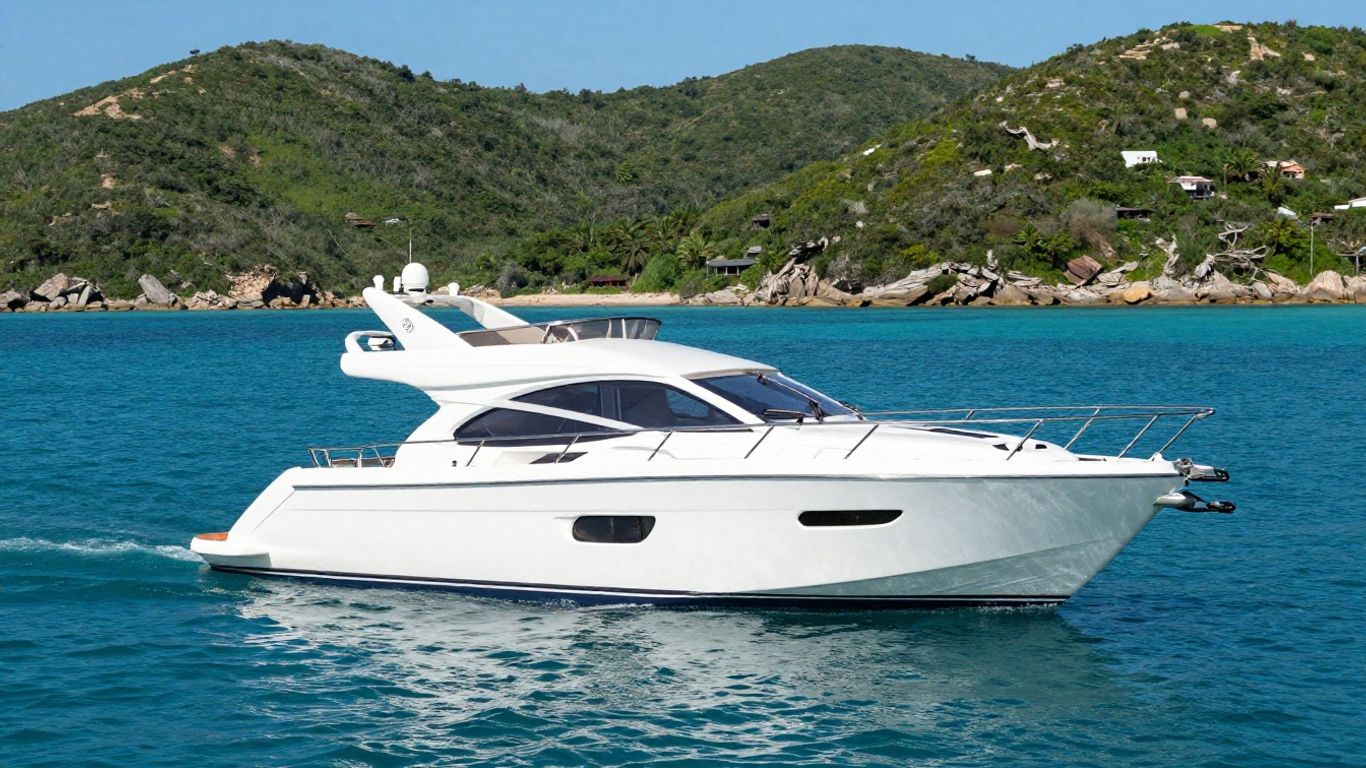 Used small yacht on calm, sunny waters.