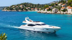 Yacht sailing on the clear blue waters of the Dalmatian Coast.